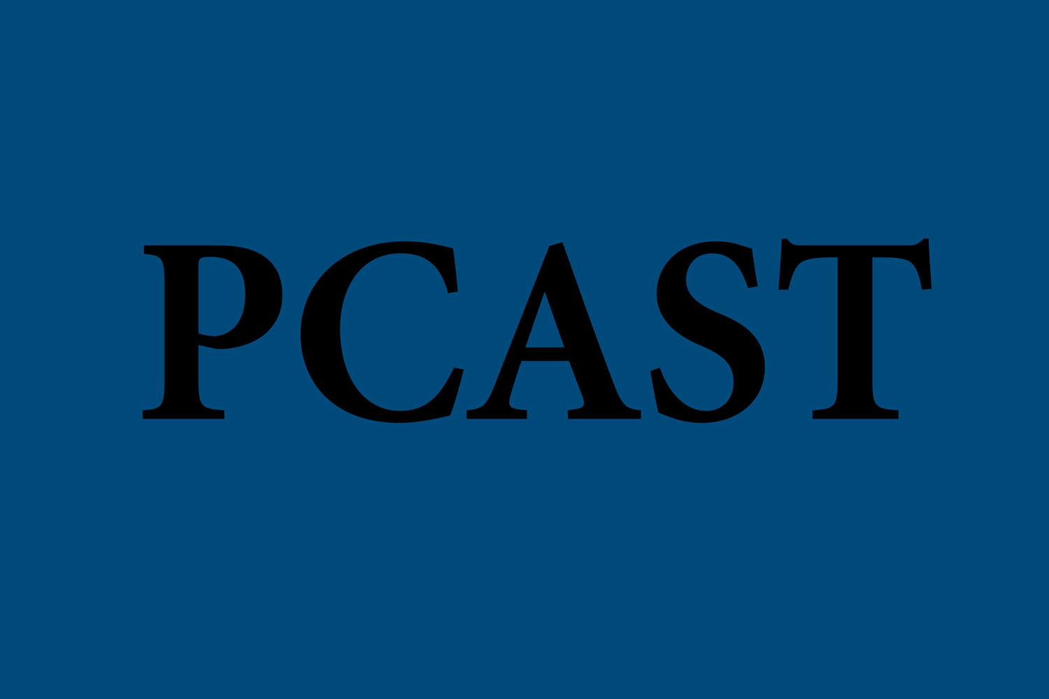 PCAST logo. Black on blue background.