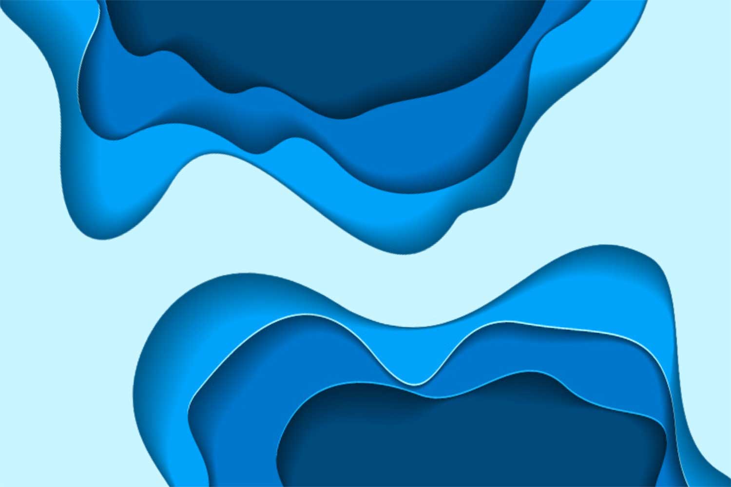 An abstract illustration of rivers converging. Swaths of blue, undulating shapes meet and overlap.
