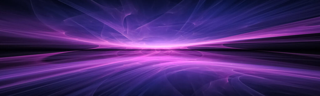 An abstract image of a horizon in shades of purple, where the center radiates light in a horizontal line.