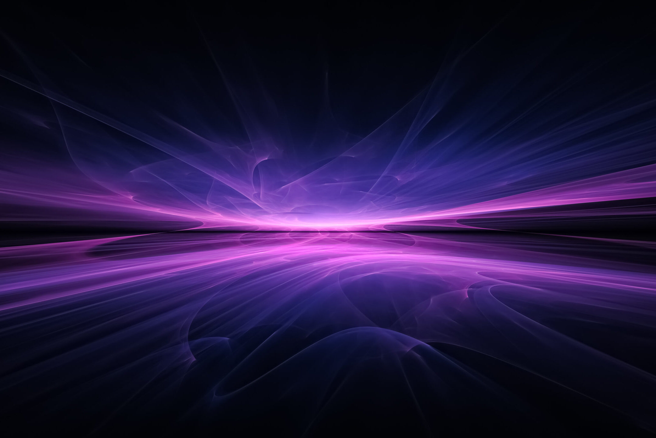 An abstract image of a horizon in shades of purple, where the center radiates light in a horizontal line.