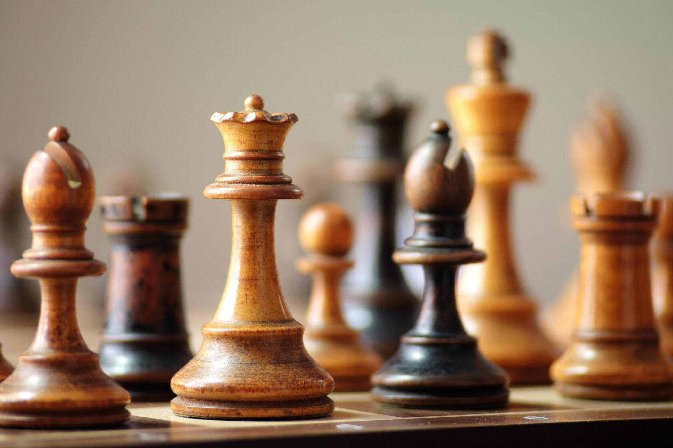 A close-up photograph of a chess game.