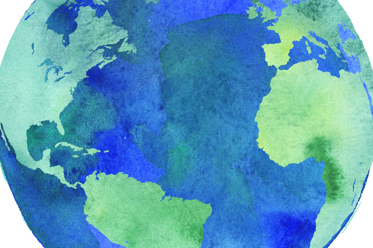 A close-up watercolor illustration of the globe.