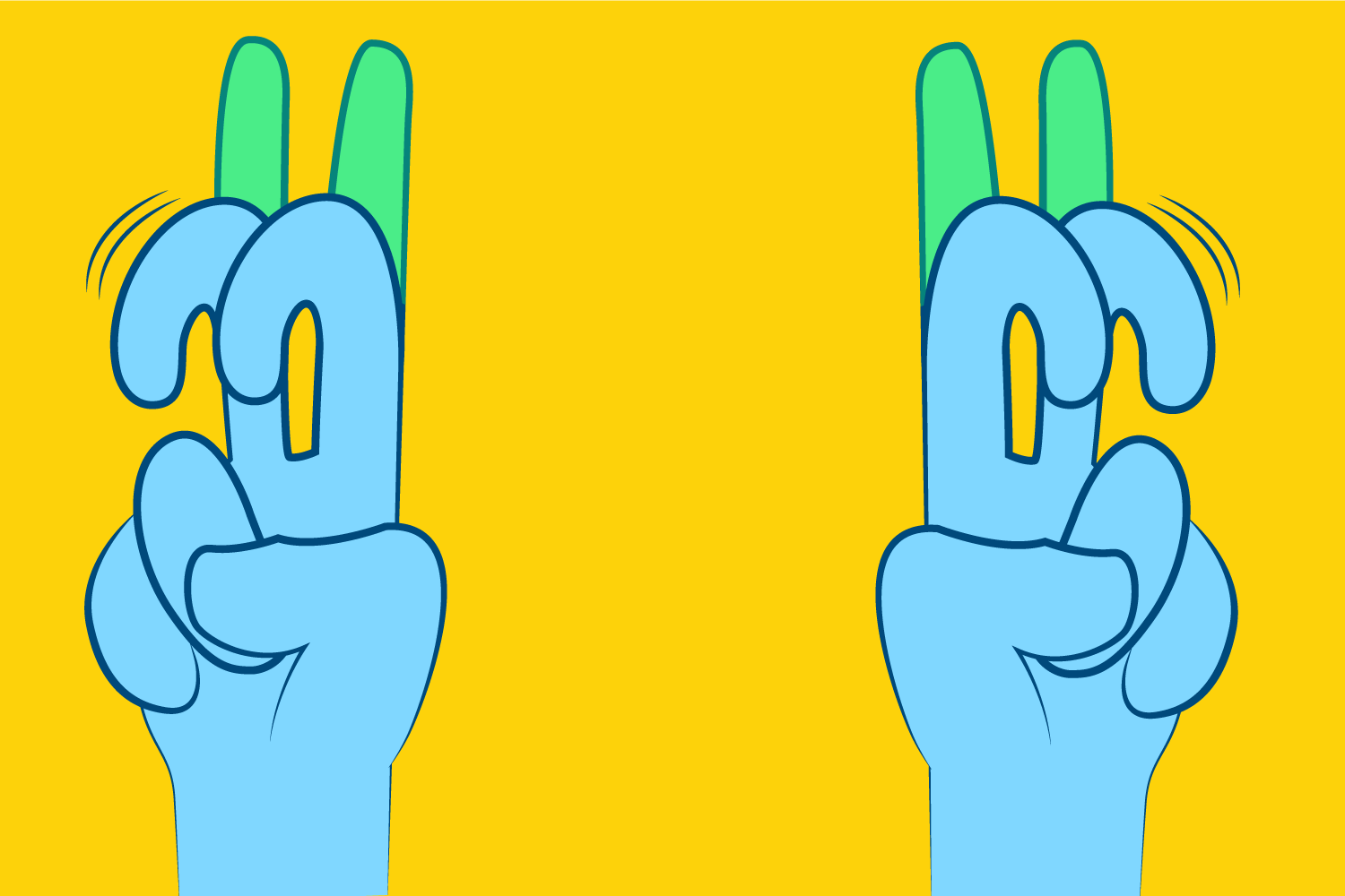 An illustration of two hands doing air quotation marks.