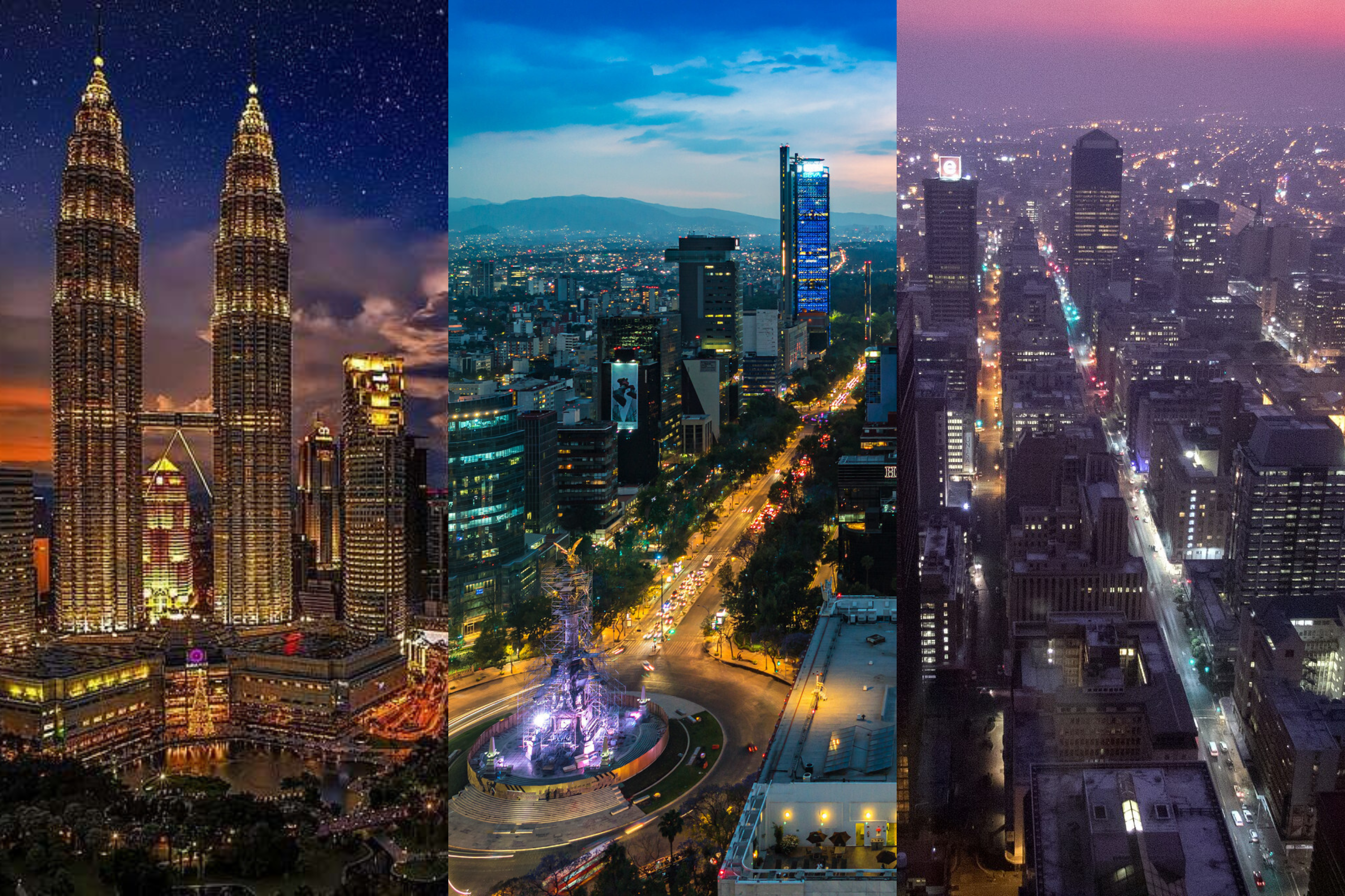 A grid of photos from cities in Malaysia, Mexico, and South Africa.