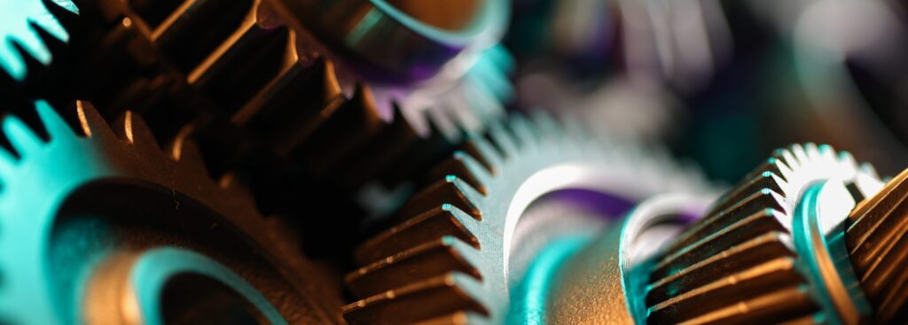 A close-up photo of gears in a machine