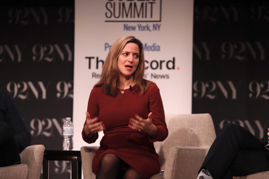 Jocelyn Benson on stage at the 2023 Aspen Cyber Summit.