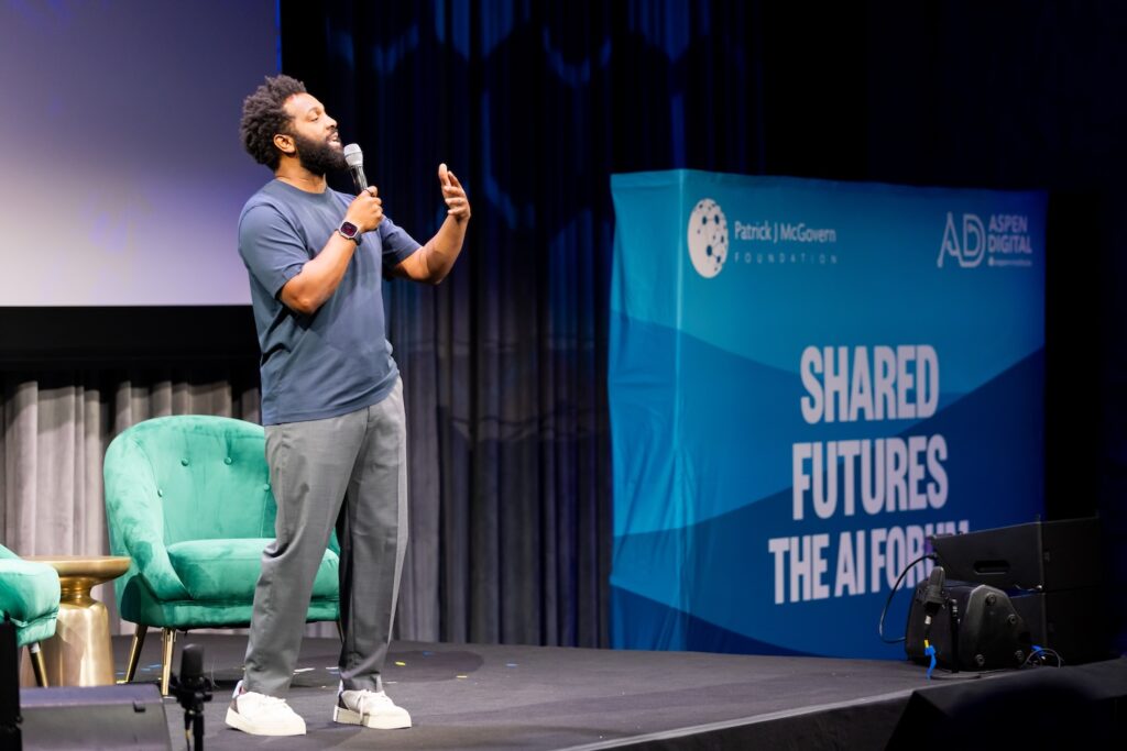 Baratunde Thurston on stage at Shared Futures.