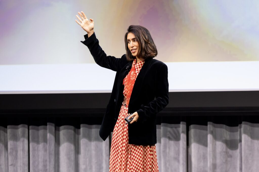Yasmin Green on stage at Shared Futures.